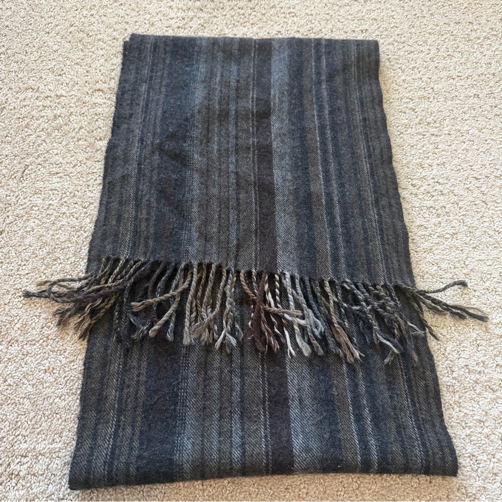 Nordstroms Men Scarf Lambswool Fringe Grey Black Tan Neutral Striped Classic